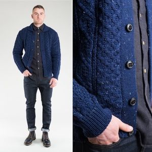 Navy Cable Knit Men’s Cardigan Sweater